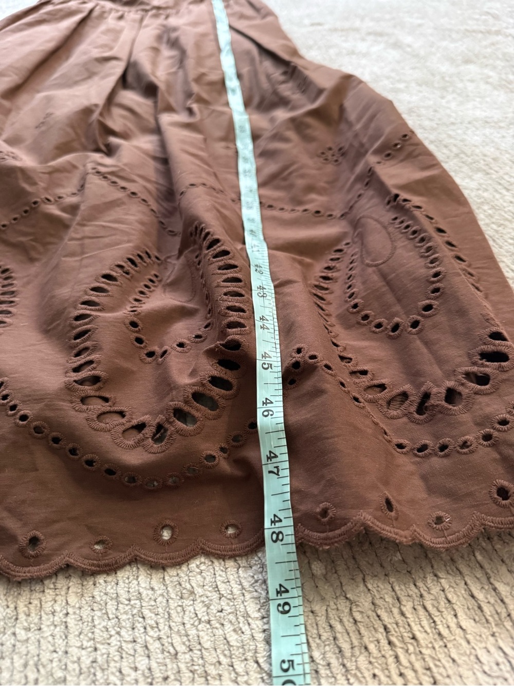 Calypso St Barth Brown Eyelet Midi Dress Smocked Back Spaghetti Strap 8 - Picture 7 of 8